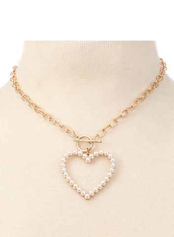 TOGGLE CHAIN HEART PENDANT NECKLACE SET
